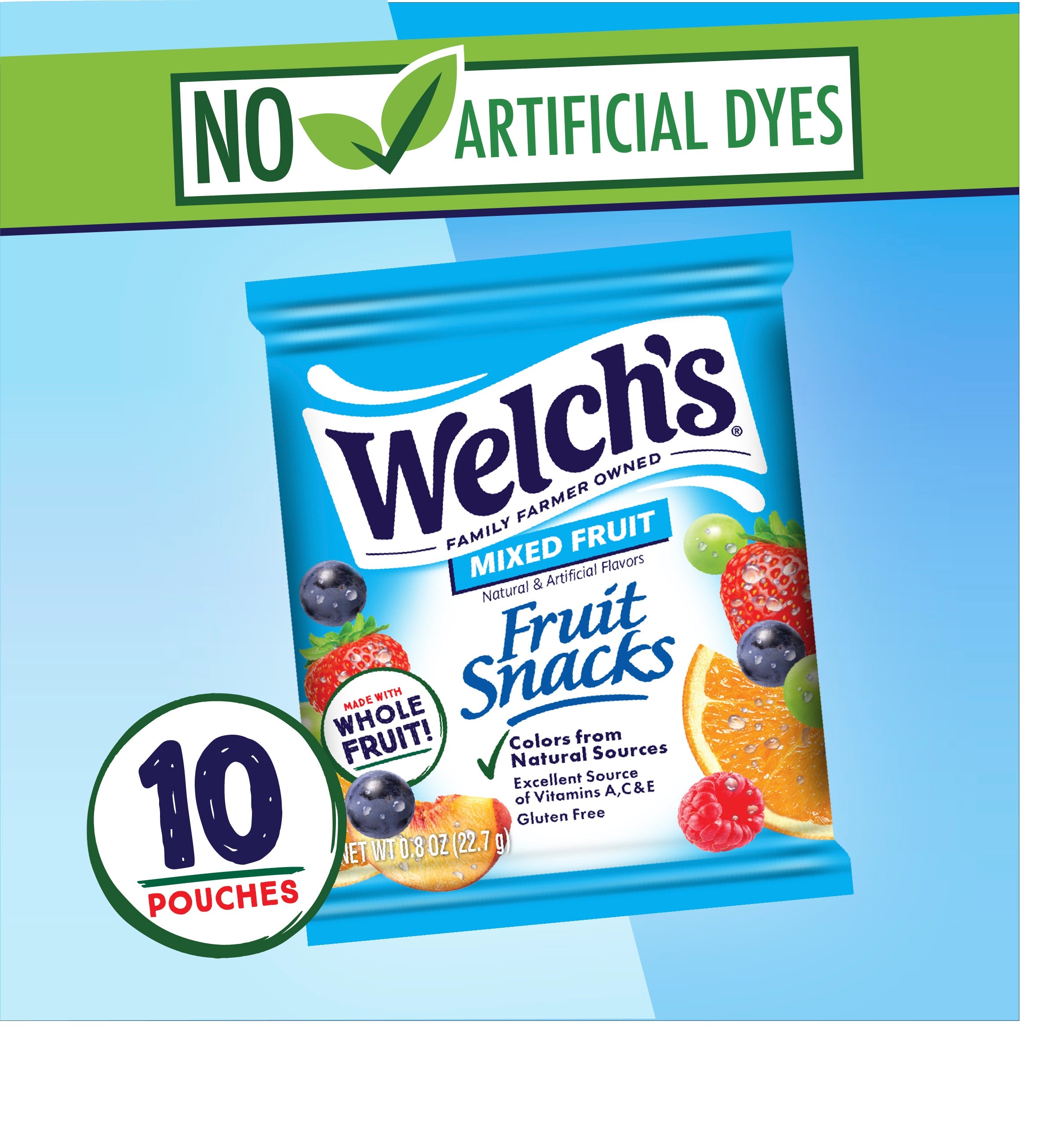 Welch's Fruit Snacks Gluten-Free Mixed Fruit Soft Fruit Snacks, .8 oz, 10 Count