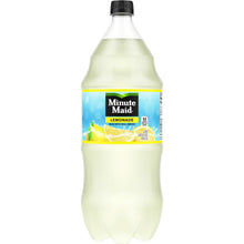 Minute Maid Lemonade bottle with black cap, pale yellow drink, and blue label