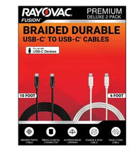 USB-C to USB-C cable 2-pack, braided durable, black and white, 10 ft & 6 ft