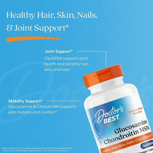 Orange-capped supplement bottle with blue glucosamine chondroitin MSM label.