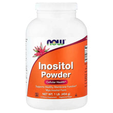 Inositol powder supplement bottle, 1 lb size, orange and purple label