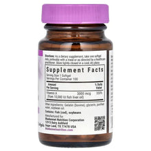 Vitamin A Supplement Facts label bottle with purple cap, Bluebonnet, dietary supplement