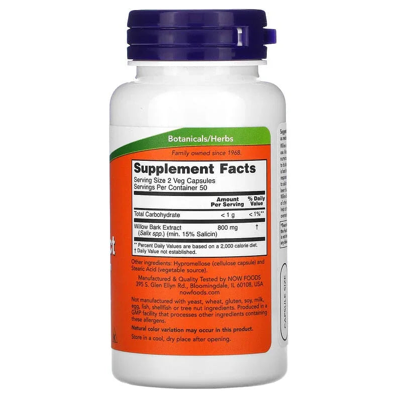 NOW Foods, Willow Bark Extract, 100 Veg Capsules (400 mg per Capsule)