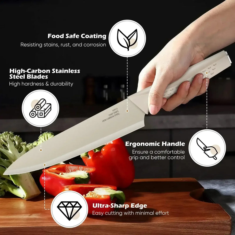 Vesteel Knife Block Set for Kitchen, 15-Piece High Carbon Stainless Steel Knives Set with Ergonomic Handle, Ultra-sharp & Rust Resistant - USA MEGA SHOP
