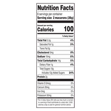 Nutrition facts label for 2 macarons (26 g), 100 calories per serving