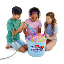 Self-sealing water balloon pack with multicolor balloons in blue fill bucket