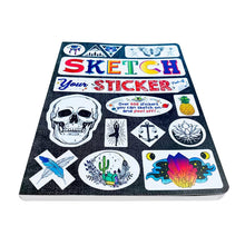 Piccadilly sticker journal cover with 'SKETCH' title, skull, and cactus sticker designs