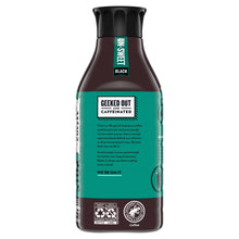 Back label of cold brew bottle with text block and certification icons