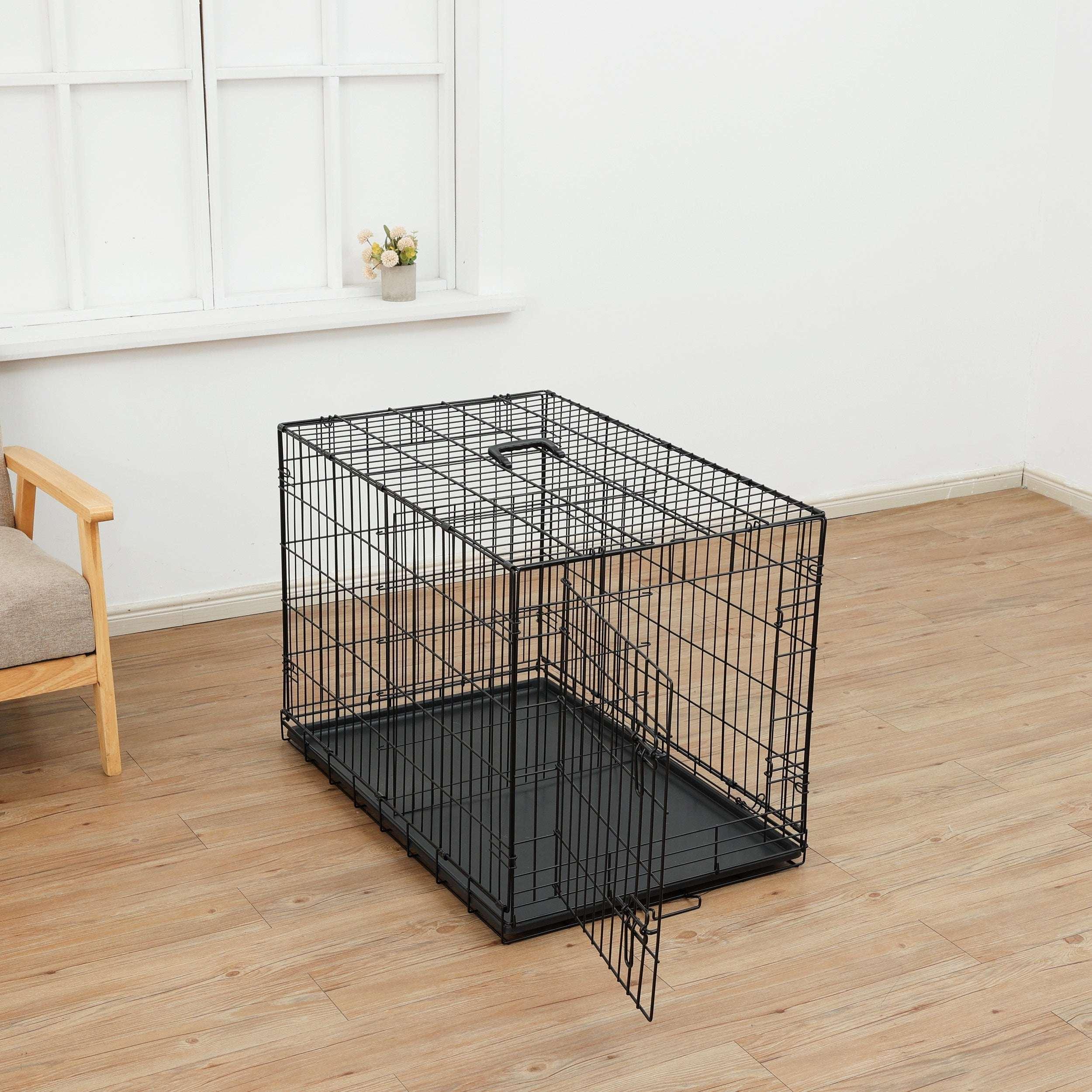 Max & Marlow Single-Door Dog Crate, Foldable Metal Wire Kennel, Portable, Tray and Divider Included, 30" x 19" x 21.5"