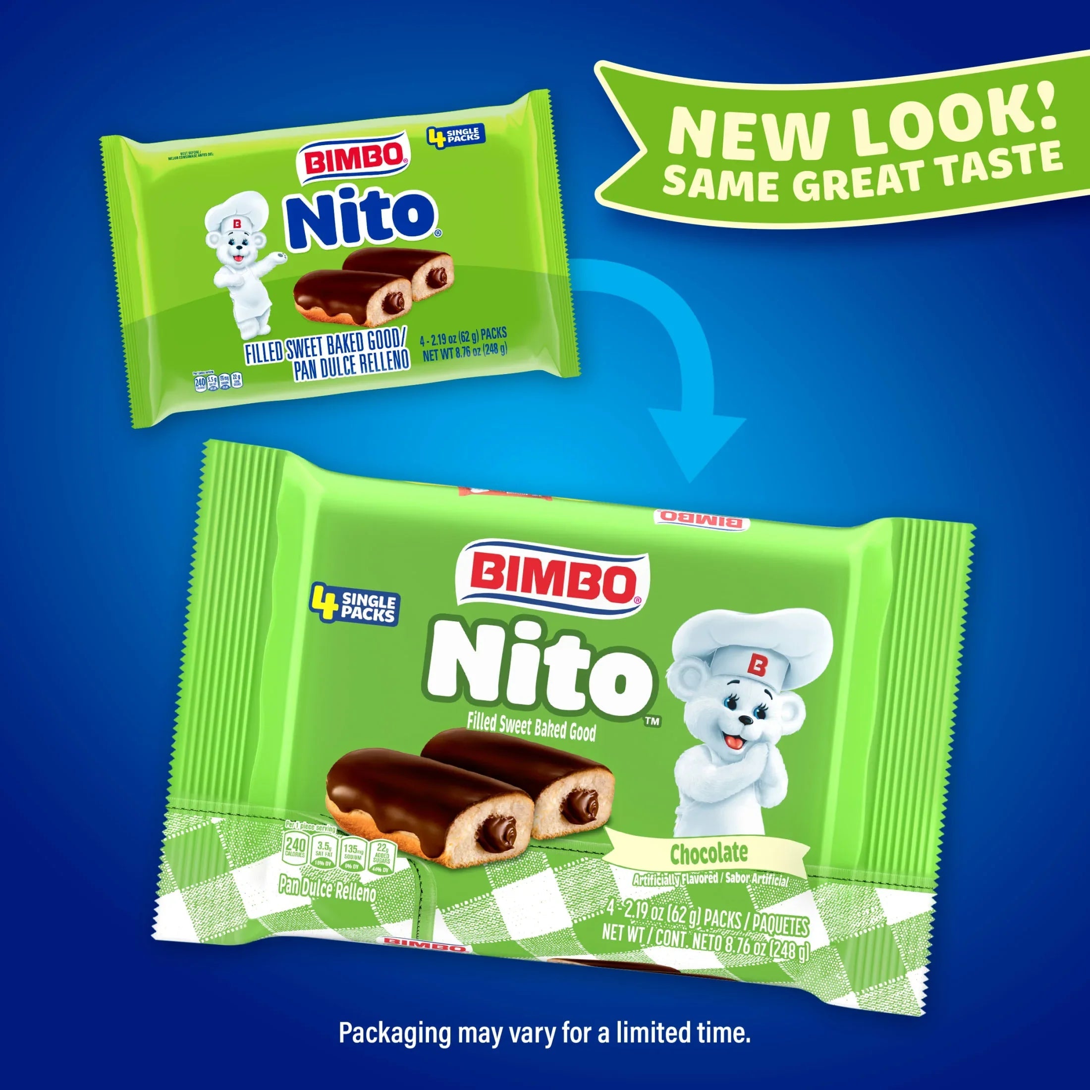 Bimbo Nito Chocolate Crème Filled Sweet Baked Good, 4 packs, Eclairs, 8.76 oz Multipack