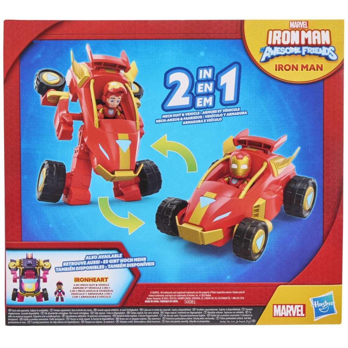 Marvel Iron Man and his Awesome Friends 2-In-1 Mech Suit & Vehicle Set, Stocking Stuffers for Kids Ages 3 and Up