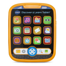 Orange and black learning tablet toy with colorful app icons and blue center control