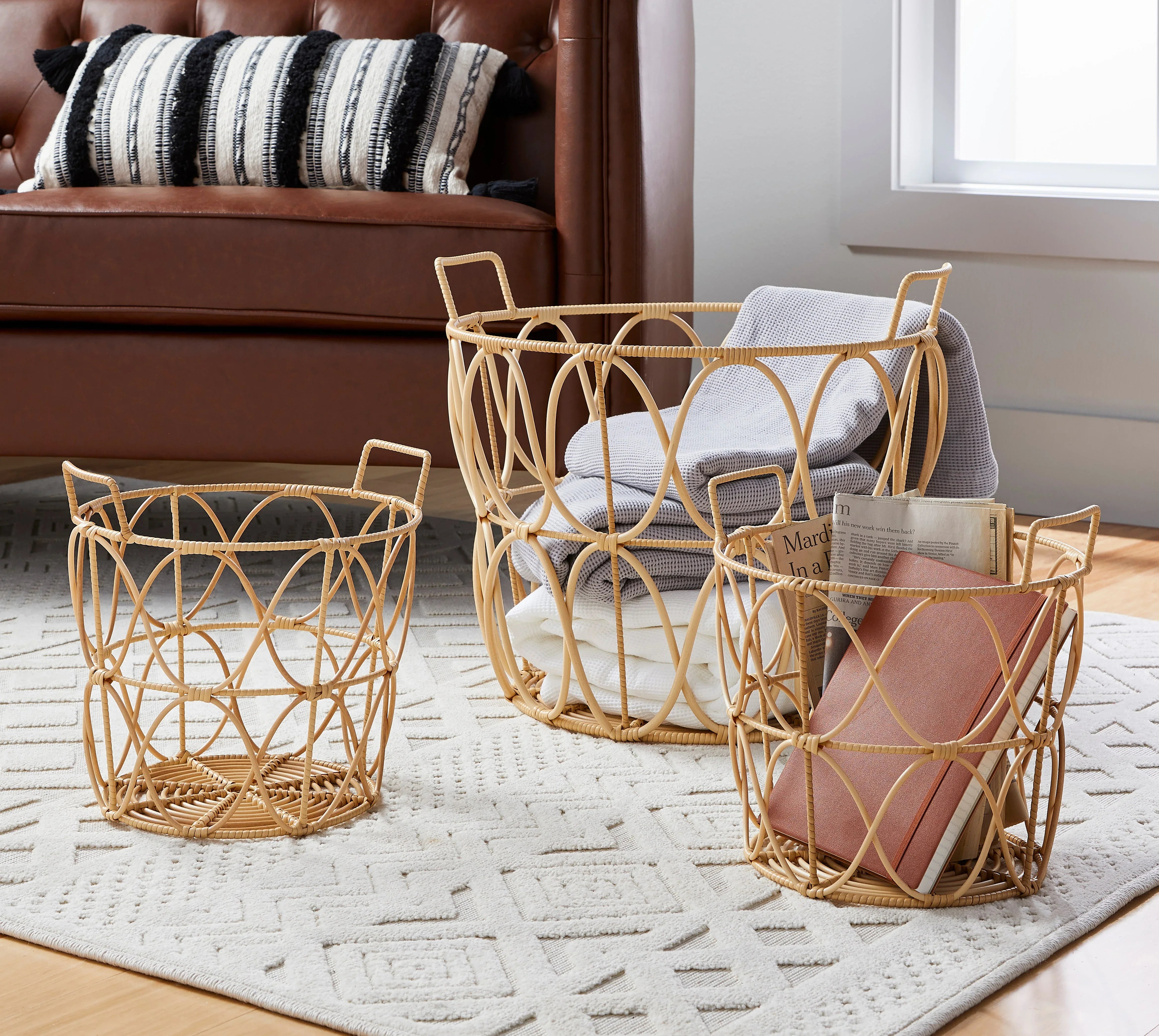 Better Homes & Gardens Large Poly Rattan Storage Basket with Handles - USA MEGA SHOP
