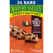 Sweet and salty nut bars box front, dark chocolate peanut almond flavor