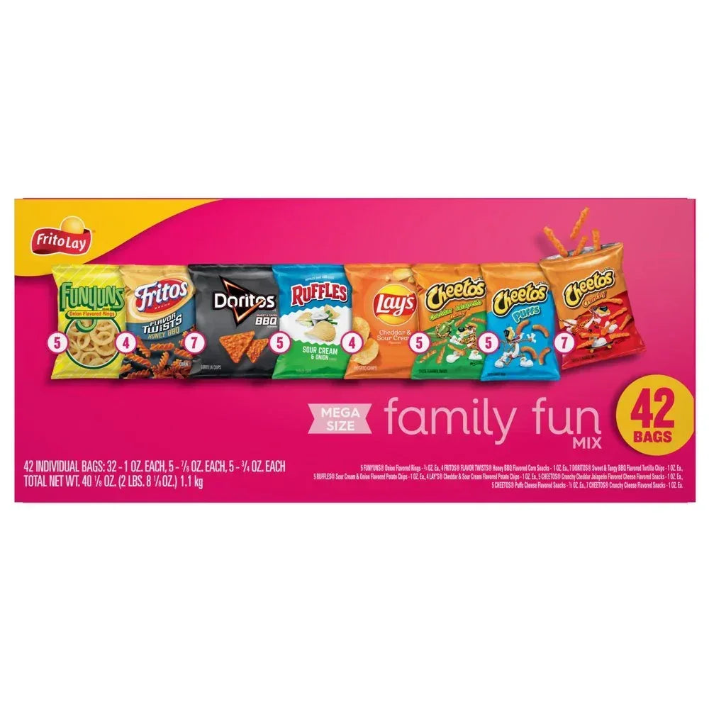 Frito Lay Snacks Variety Packs Fun Mix, 40.125 Oz Bag, 42 Count