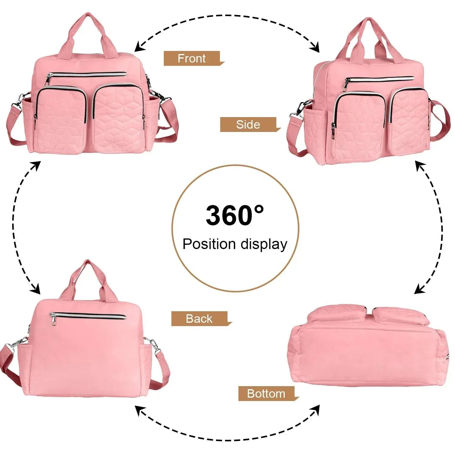 Diaper Bag Tote,AILKIN Baby Diaper Bag with 3 Insulated Pockets Adjustable Shoulder Strap Dry & Wet Compartment Large Capacity Bag Maternity Mommy Travel Diaper Bag for Boys Girls,Women(Pink)