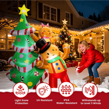 Outdoor inflatable gingerbread man figure with green-and-red Christmas tree, 8 ft