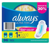 Always ultra thin regular pads pack, 100% leak-free comfort, 96 pads