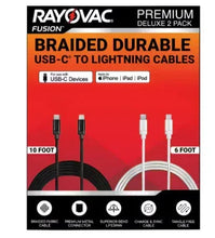 Rayovac braided USB-C to Lightning cables, 2-pack, black and white, 10 ft + 6 ft