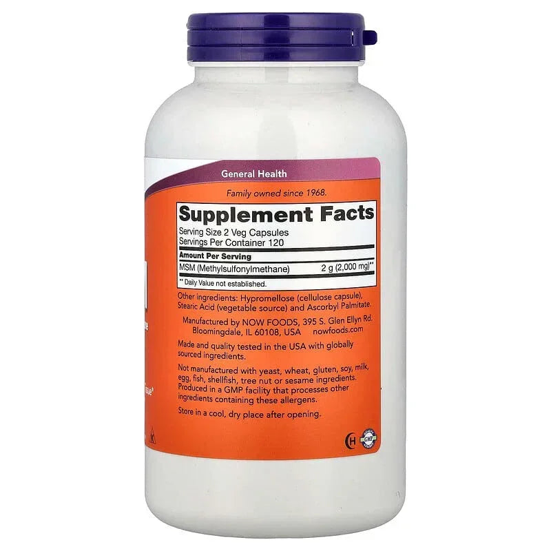 NOW Foods, MSM, Methylsulfonylmethane, Veg Capsules (1,000 mg per Capsule)