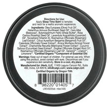 Sleep Time Balm tin back label with directions and ingredients list