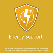 Energy Support shield icon with lightning bolt and warning disclaimer