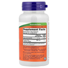NOW Burdock Root supplement facts panel on bottle back, purple cap