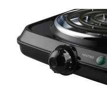 Portable double burner hot plate side view with heating control knob