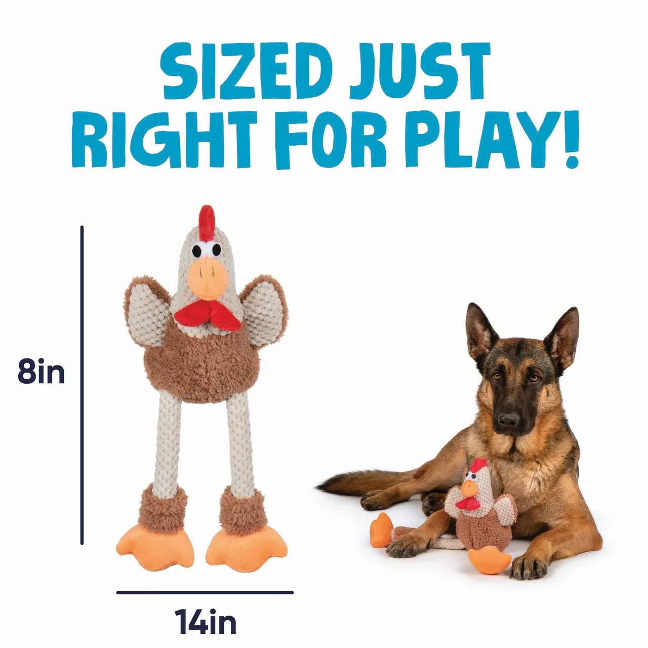 goDog Farm Friends Rooster Plush Toy for Dogs with Chew Guard Technology for Stronger & Longer Play, Soft & Durable, Built-In Squeaker, Brown, Medium - USA MEGA SHOP
