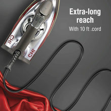 CHI iron with power cord and shiny metal soleplate, gray and red trim