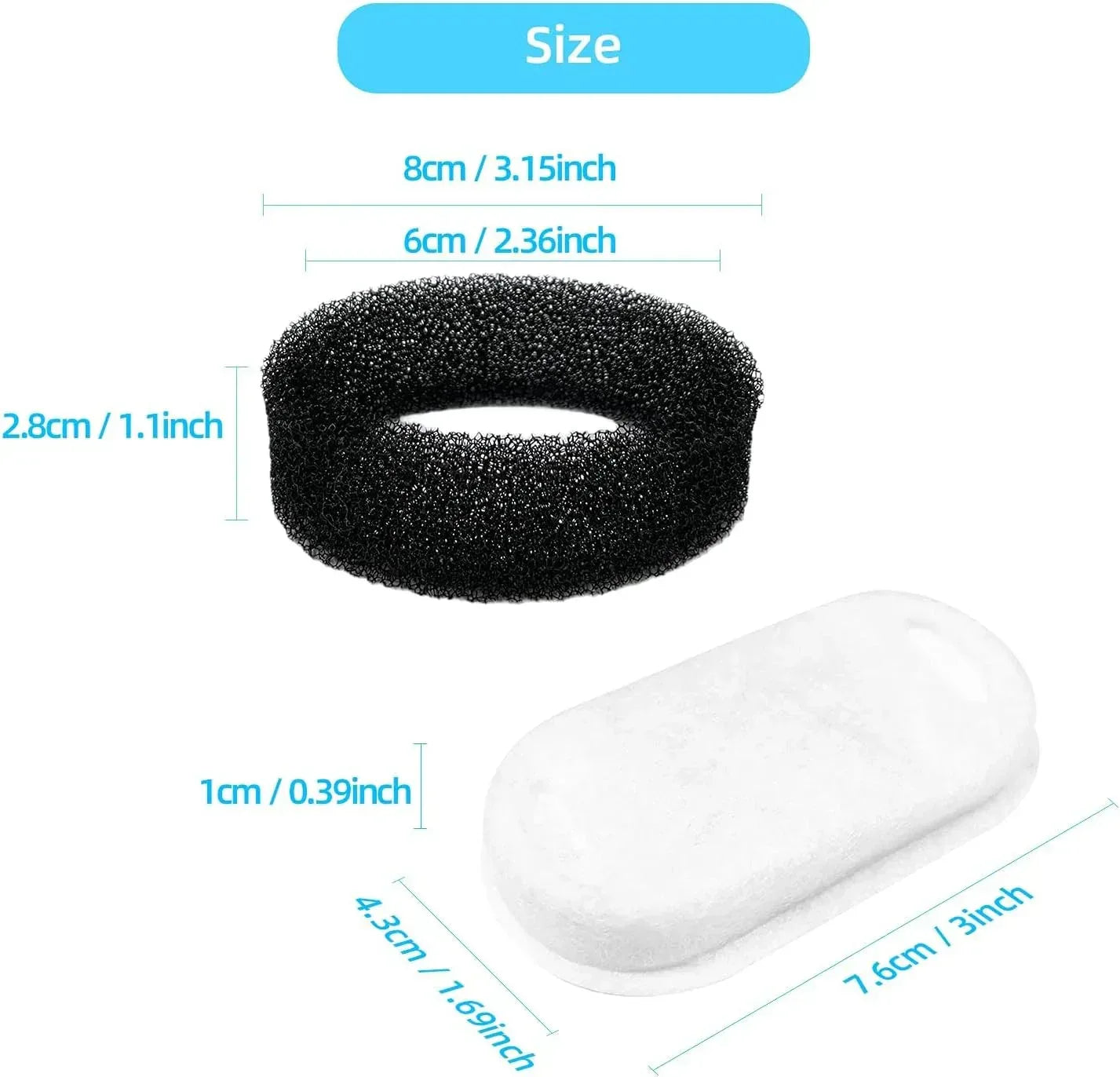 FWMB 16pcs Replacement Cat Water Fountain Filters, Compatiable with FWMB Cat Water Fountain 108oz/3.2L and 135oz/4.0L, 8 Pack Filters & 8 Sponges Foam Filter - USA MEGA SHOP