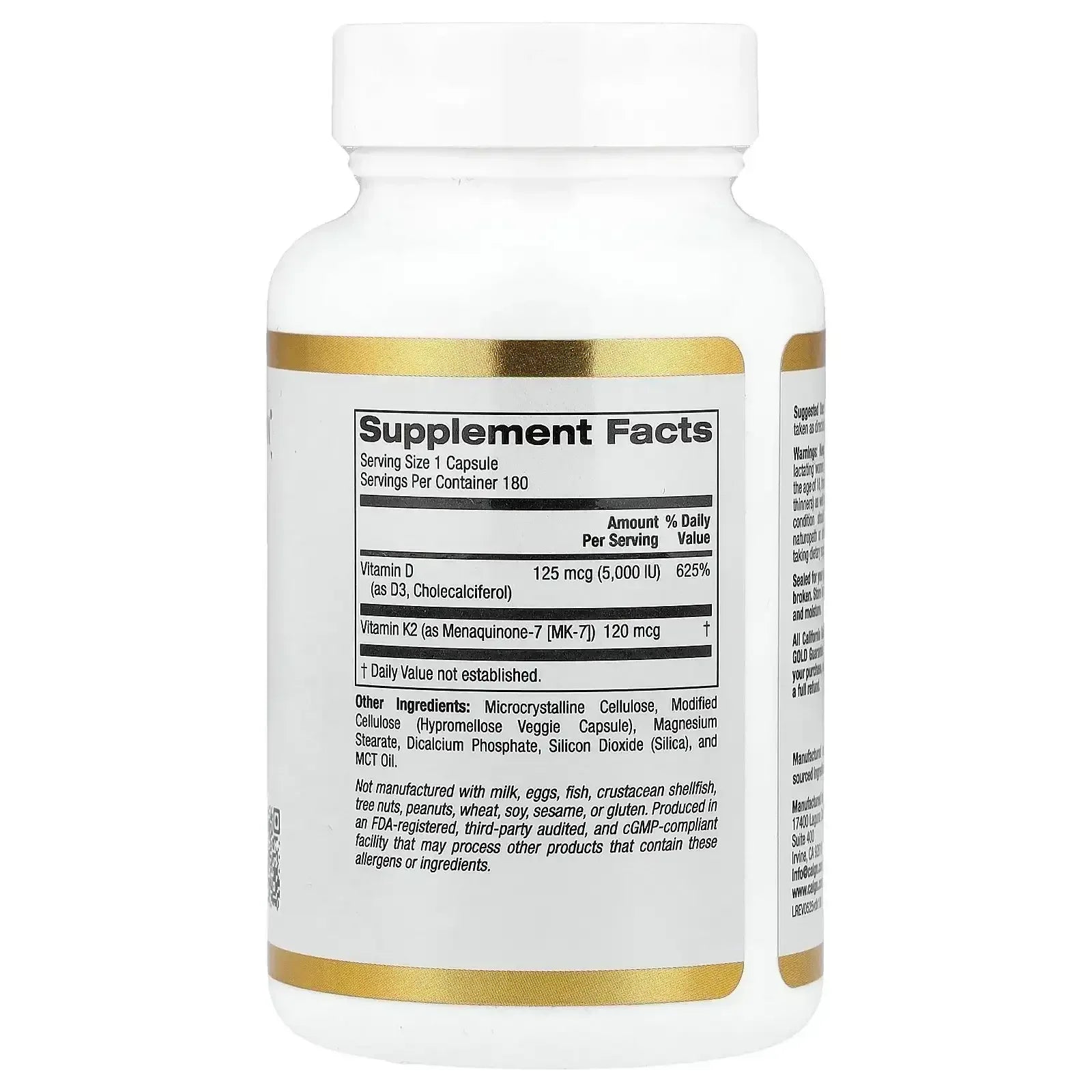 California Gold Nutrition, Vitamin D3 + K2 as MK-7, Veggie Capsules