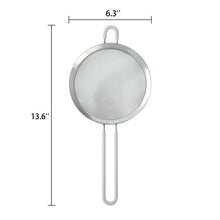 6-inch stainless steel fine mesh strainer with size dimensions: 6.3 in diameter