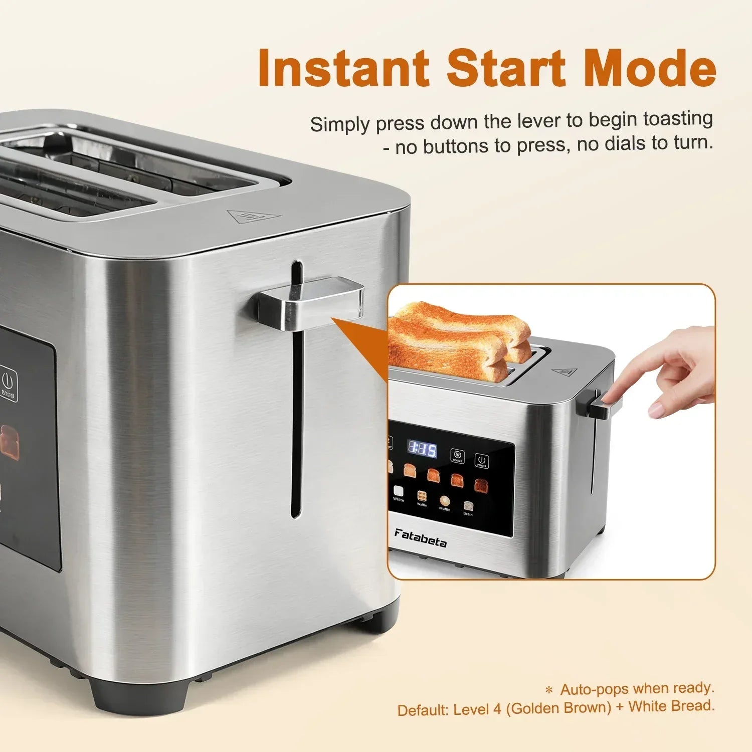 Fatabeta Toaster, 2 Slice Toaster with Dust Cover, Wide Slot for Bagel & Bread, 6-Shade Even Toasting, Defrost & Reheat, Smart LED Touchscreen, Stainless Steel - USA MEGA SHOP