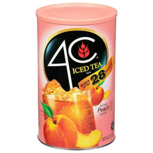 Peach iced tea powdered mix can with 4C branding and peach drink photo on front
