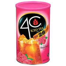 Raspberry iced tea mix canister, pink with iced tea and raspberry graphic