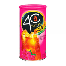 Raspberry iced tea mix canister, pink container with 4C logo and ice tea graphics