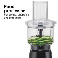 Food processor chopper bowl with clear container and central blade assembly