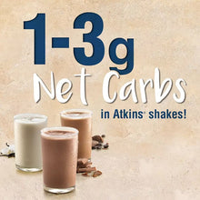 Milk chocolate protein shake promo with glasses and 1-3g net carbs text