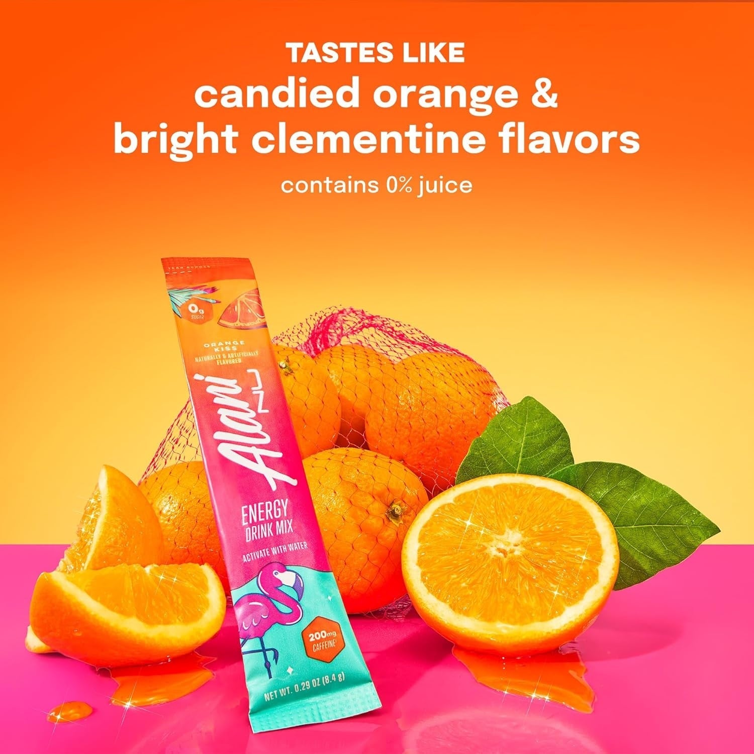 Alani Nu ORANGE KISS Energy Sticks, Energy Drink Powder, 200mg Caffeine, Pre Workout Performance with Antioxidants, On-The-Go Drink Mix, Biotin, B Vitamins, Zero Sugar, 5-10 Calories, 10 Pack