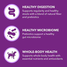 Healthy digestion product panel with digestion, microbiome, and whole-body health icons