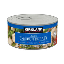 Kirkland Signature chunk chicken breast can with blue lid and front label