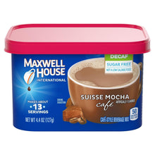 Decaf Suisse Mocha instant coffee mix tub, sugar free, red lid