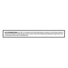 Wet cat food can back label with daily feeding directions and portion guidance