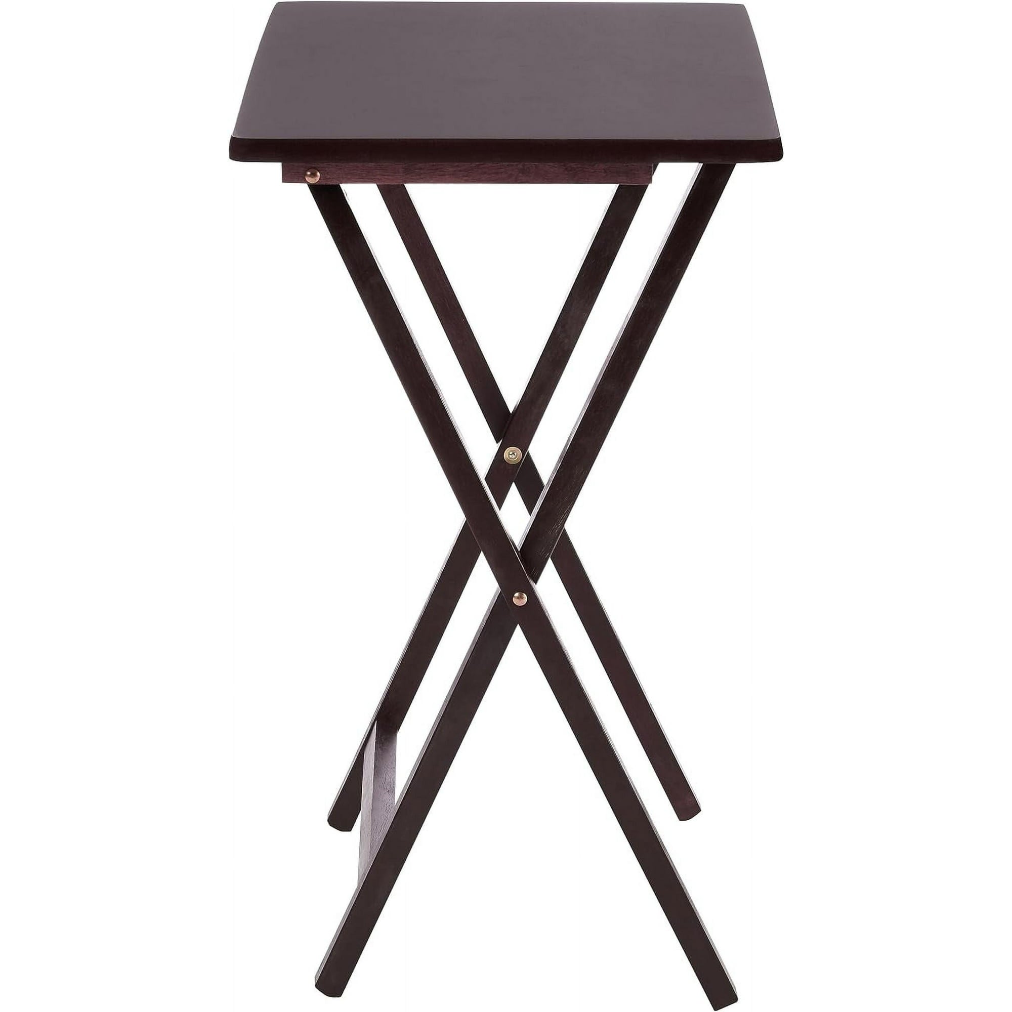 Mainstays Modern Indoor Folding Tray Table Set of 2, Walnut Finish, Solid Rubberwood, 19 x 14.5 x 26 Inches