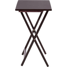 Walnut folding tray table set of 2, dark tabletop with crossed folding legs