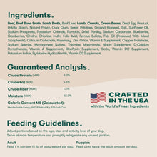 Jinx grain-free wet dog food label with ingredients list and guaranteed analysis