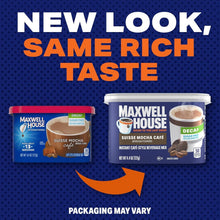 Maxwell House instant cafe-style beverage mix canisters, decaf sugar free, packaging may vary.