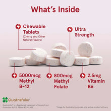 Jarrow Formulas vegan methyl B-12 & folate diagram showing chewable tablets and nutrients