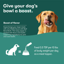 Dog meal topper feeding graphic with scoop icon and seated dog